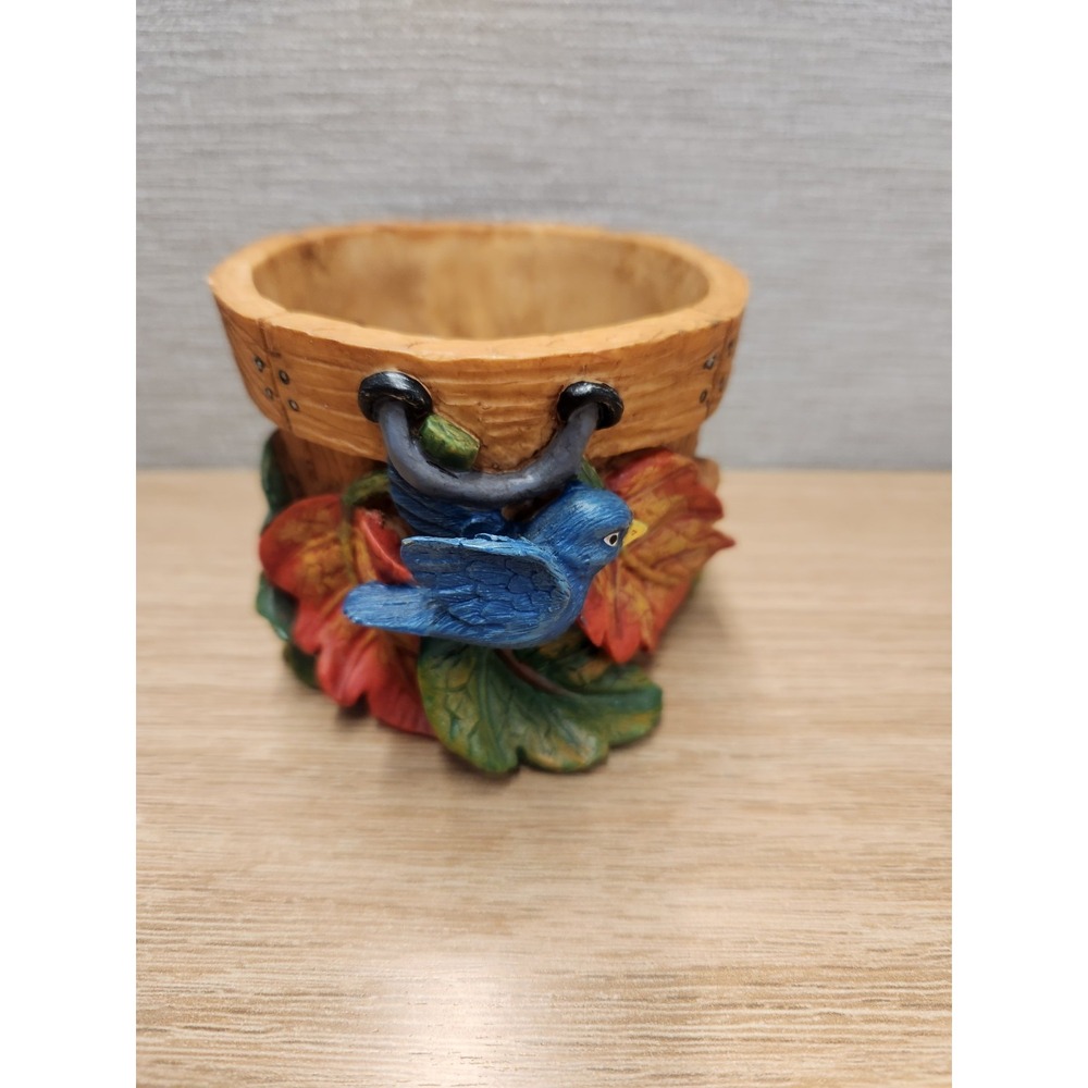 Succulent Plant Flower Pot With Birds & Leaves Small 3" Resin Home Garden Decor